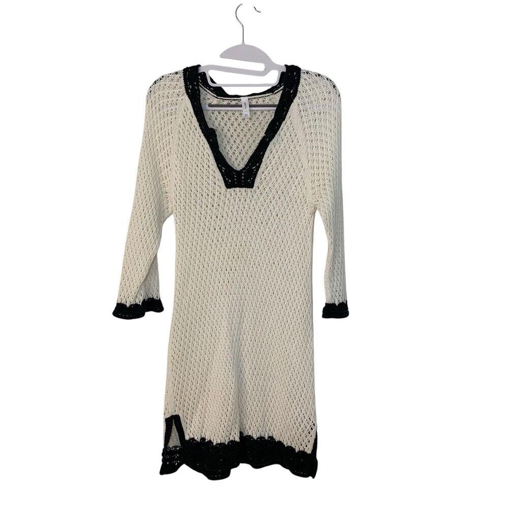Gap Body Womens White Black Ope Knit Crochet Dress S Festival Beach Resort Boho